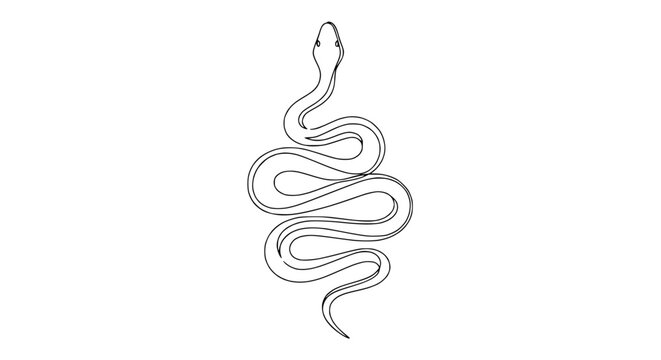Minimalist single line drawing of a coiled snake, elegant serpent illustration on white background