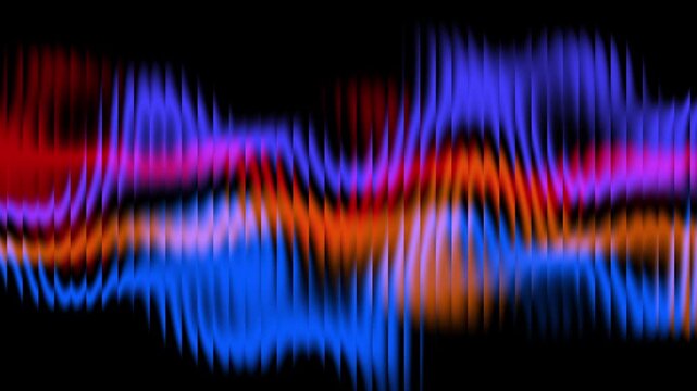 Abstract gradient background with ribbed glass texture animation. Futuristic dynamic luminous neon green and purple waves on black. Colorful refracted
