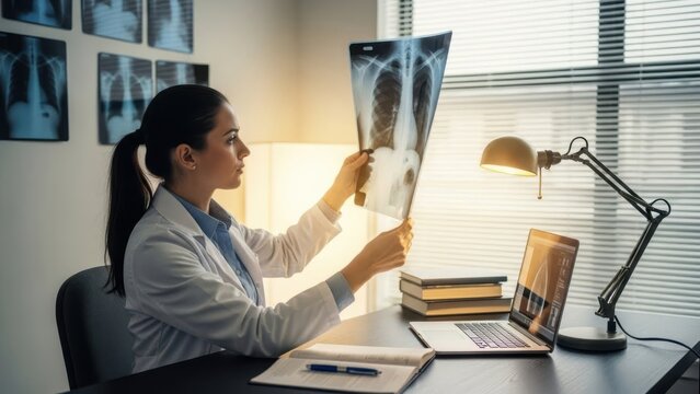 Doctor examining x-ray in office