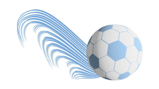 Argentinian soccer ball illustration. blue and white football symbol isolated. artistic polygon hexagon winding ribbons effect football design for light and dark color background PNG.	