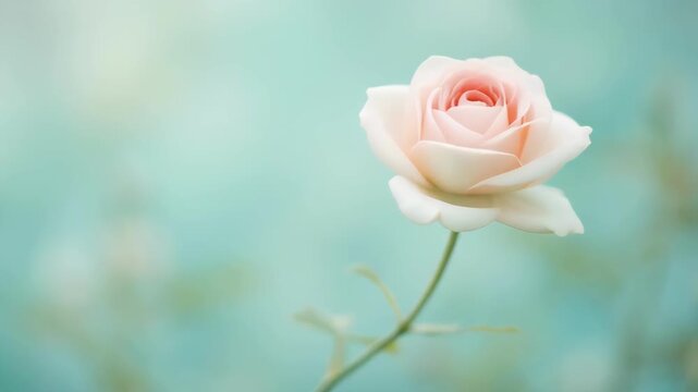 Delicate pale pink rose flower with soft green background for romantic and nature themes