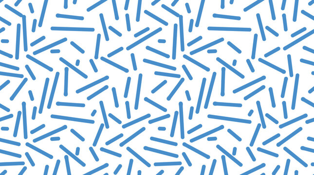 Seamless pattern featuring scattered blue horizontal and diagonal rounded line segments on a clean white background, creating a playful and minimalist