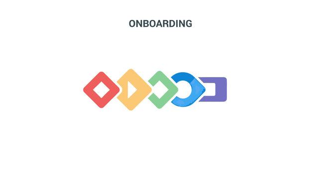 Abstract colorful shapes form a chain with "ONBOARDING" text