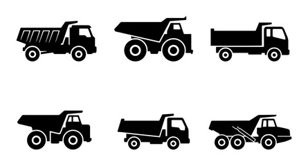 6 Dump Truck Silhouettes, Silhouette, for Construction and Transportation Concepts © Sathi