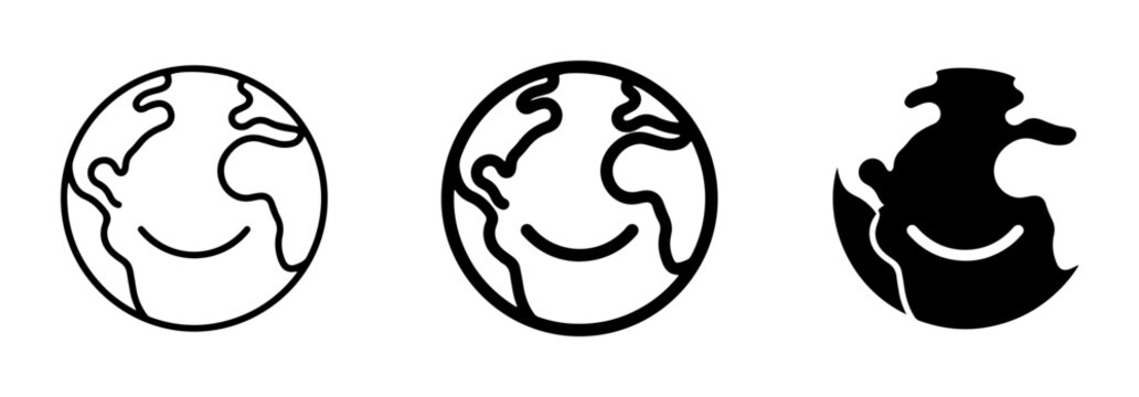 3 Earth Icons Outline Filled Silhouette, for Global Awareness