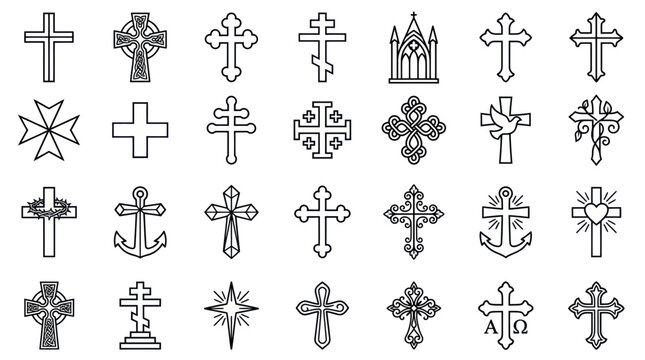 Collection of Christian Cross Symbols, Religious Icons, and Faith Motifs