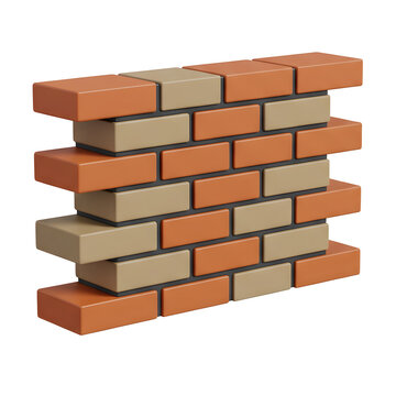3D render of a section of brick wall with orange and tan bricks