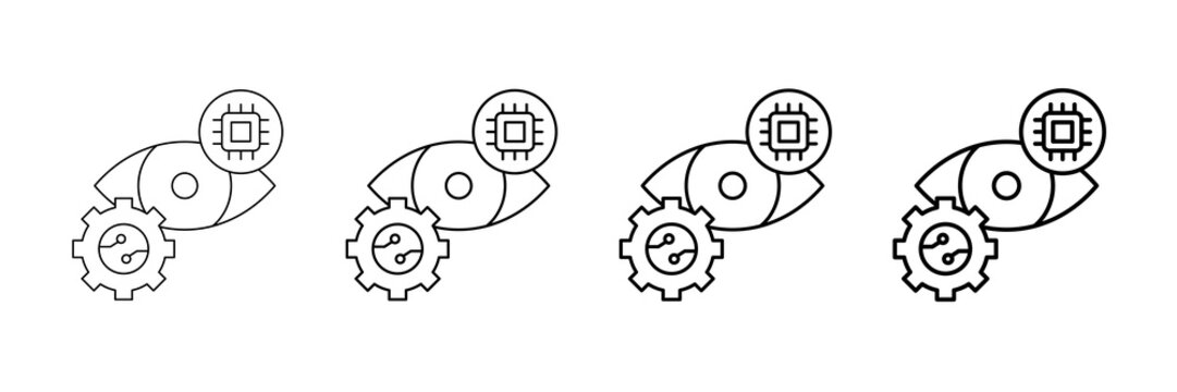 Machine Vision Icons Vector Set In Different Stroke Line Style