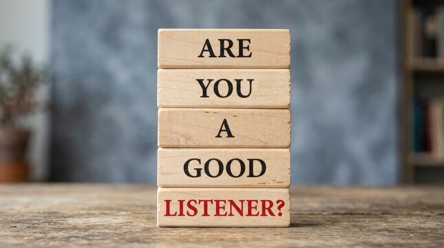 Wooden blocks stacked neatly on a rustic table display the important question are you a listener