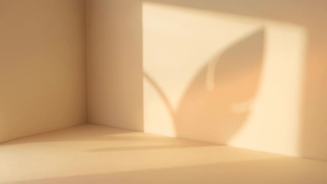 Soft golden sunlight streams through a window casting large leaf shadows for peaceful natural ambiance