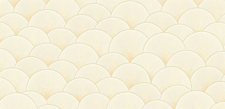 Seamless Pattern Overlapping Cream Half Circle Scalloped Shapes Fan Shell Appearance Fine Concentric Line Texture Wood Grain Seashell Thin White Outlines Light Background Subtle Elegant Repetitive Mot