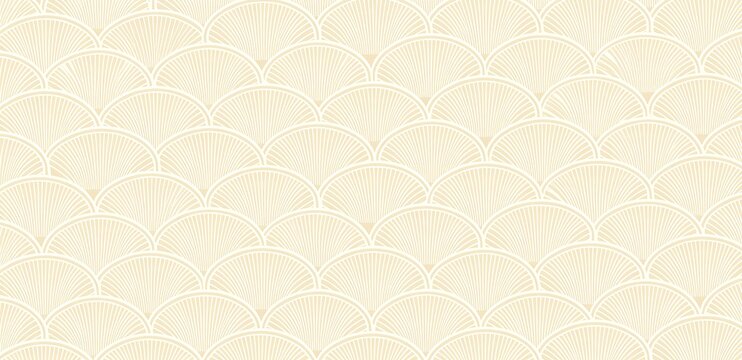 Seamless Cream Scalloped Pattern Overlapping Half Circle Shapes Concentric Line Texture Wood Grain Seashell White Outlines Subtle Elegant Repeating