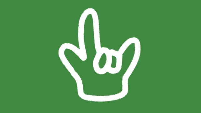 I love you sign language hand gesture cartoon graphic with chalk outline rock on gesture notification icon isolated on green screen background for youth culture entertainment line art element concept.