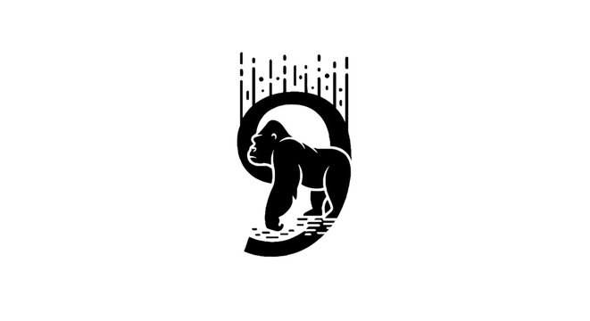 Gorilla Silhouette with Abstract Design Elements.