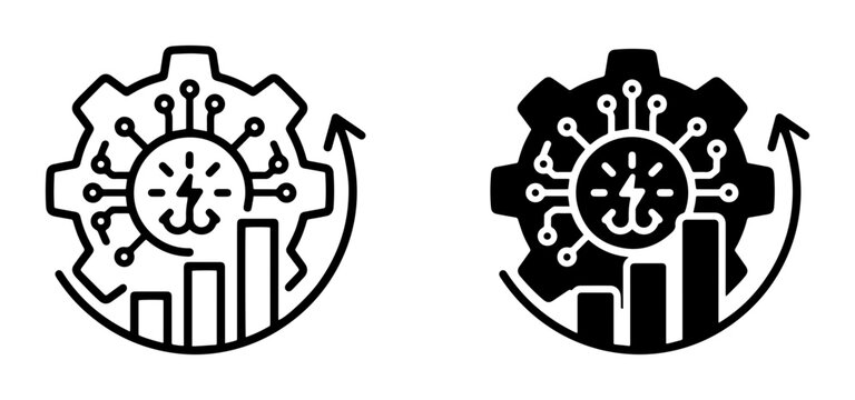 Technology gear icon set, data analytics, progress charts, UI and web interface design