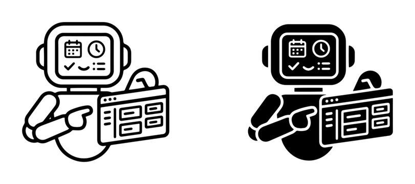 Robot with calendar and clock icons, website interface icon set, UI and web interface design