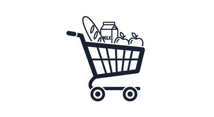 Grocery shopping cart filled with food items. © M LAZIM