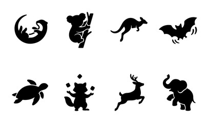 Obraz premium Diverse Animal Silhouettes Collection, Wildlife Icons Set, Mammal and Reptile Vector Graphics