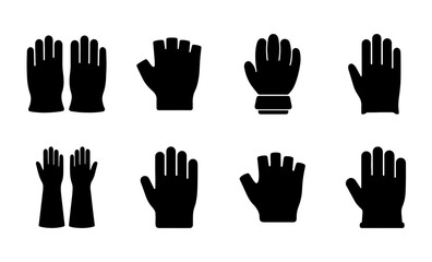 Fototapeta premium Diverse Glove Icons Set, Hand Protection Symbols, Safety Wear Vector Collection, Work and Medical Gloves