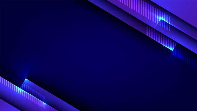 abstract background digital tech purple blue modern geometric layers with glowing neon neon light streaks and diagonal striped patterns, presentation corporate banner design