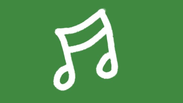 Music note audio melody hand-drawn cartoon graphic with chalk outline eighth note and sound notification icon isolated on green screen background for multimedia line art element concept.