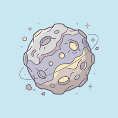 This cute pastel asteroid illustration has craters and rings © Haikal