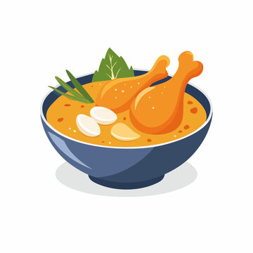 Bowl of Chicken Curry with Rice and Garnish