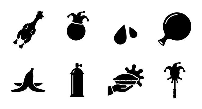 Funny Prank Icons Set, Gag Gift Vector Graphics, Comedy Props Collection, Humorous Symbols