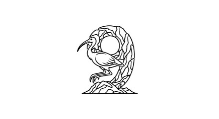 Fototapeta premium Elegant crane bird with circular design element.