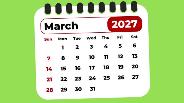 March 2027 calendar icon page by month 