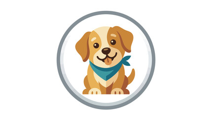 Cute cartoon puppy dog wearing a blue bandana, happy expression, illustration © abrar