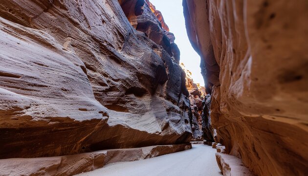 Narrow Canyon with Towering Rock Walls.