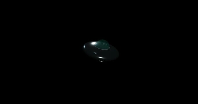 Ufo Flying and Rotating in Dark Outer Space for Science Fiction Film Media