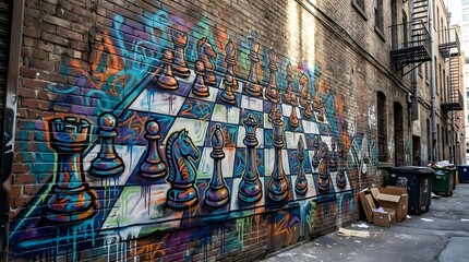 Obraz premium Graffiti Style Chess Board Urban Street Art Contemporary