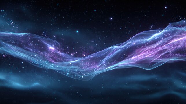 Ethereal luminous cosmic stream flows across a dark starry expanse