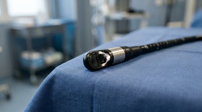Endobronchial Ultrasound EBUS Probe Close-Up White &mdash; Pulmonology Lung Cancer Staging Medical Stock Photo