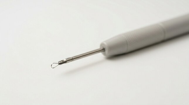 Endoscopic Submucosal Dissection ESD Knife on White &mdash; GI Endoscopy Medical Device Commercial Stock Photo