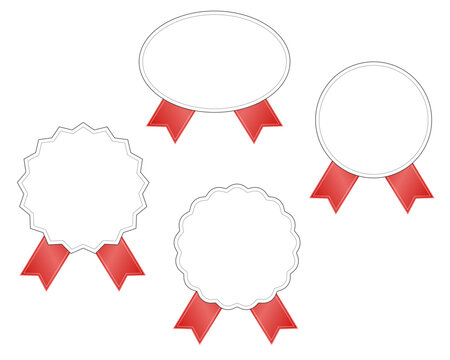Red ribbon badge medal frame vector set