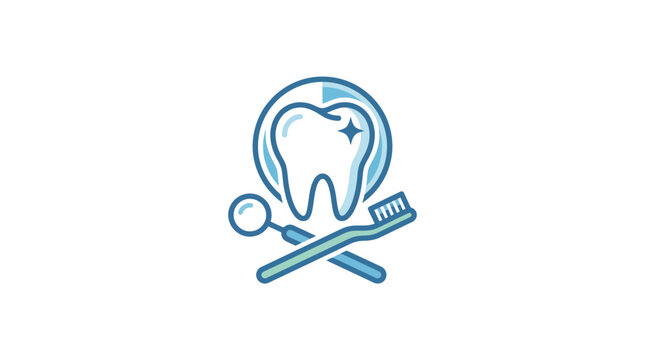 Dental care icon: tooth, toothbrush, and mirror. Healthy smile concept.