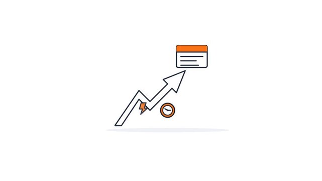 Dynamic Trending Upward Arrow with Lightning Bolt and Spinning Clock Showing Fast Content Creation