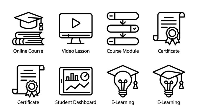 Online course icon with education elements
