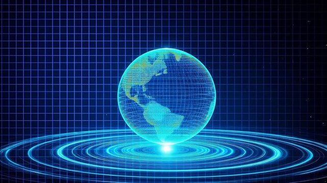 Digital wireframe globes on grid background