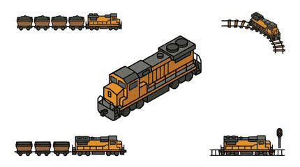 Modern diesel locomotive and freight train cars illustration. © JOKO