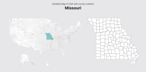 Fototapeta premium Vector US State and County Boundary Map. Missouri map.