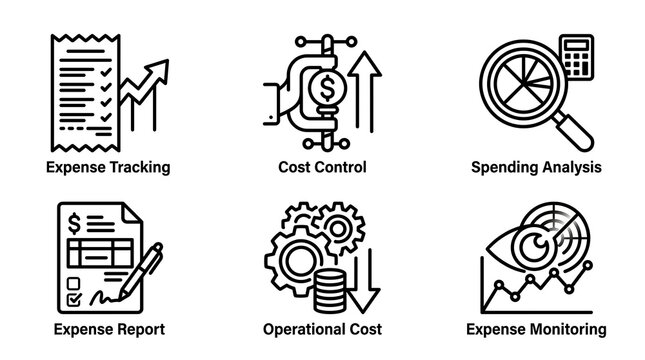 Expense and cost management icons on white background