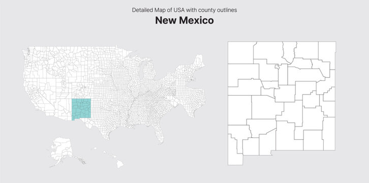 Vector US State and County Boundary Map.
New Mexico map.