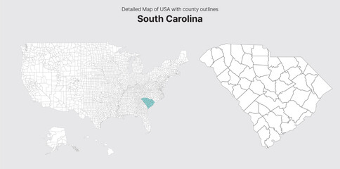 Fototapeta premium Vector US State and County Boundary Map. South Carolina map.