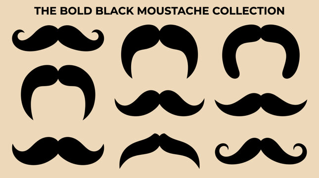 Collection of various black mustache styles.