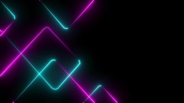 A vibrant abstract background featuring dynamic neon line patterns in shades of blue . Neon blue laser lines animation with black background. 4k video
