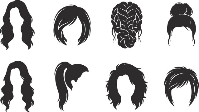 Women&rsquo;s Trendy Hair cut style Silhouettes, Vector Hairstyle Collection